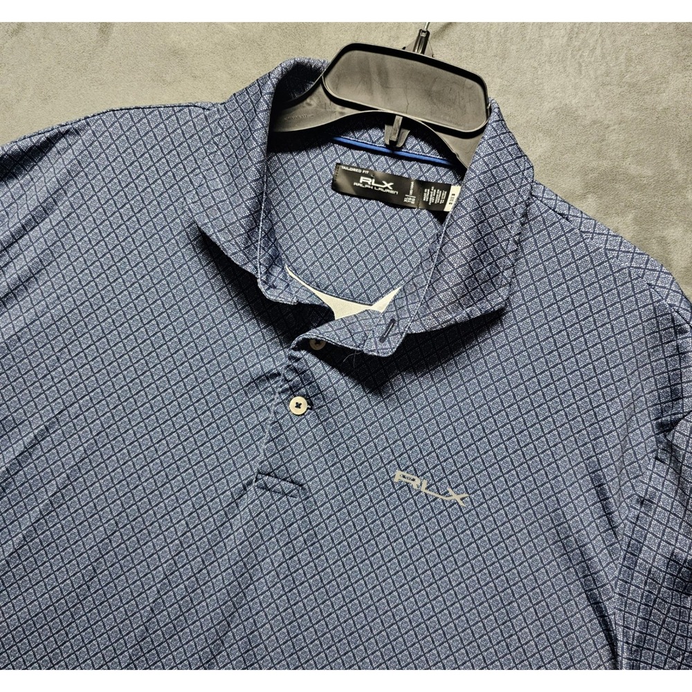 RLX Ralph Lauren Mens XL Tailored Fit Golf Polo Shirt Blue Geometric Diamond